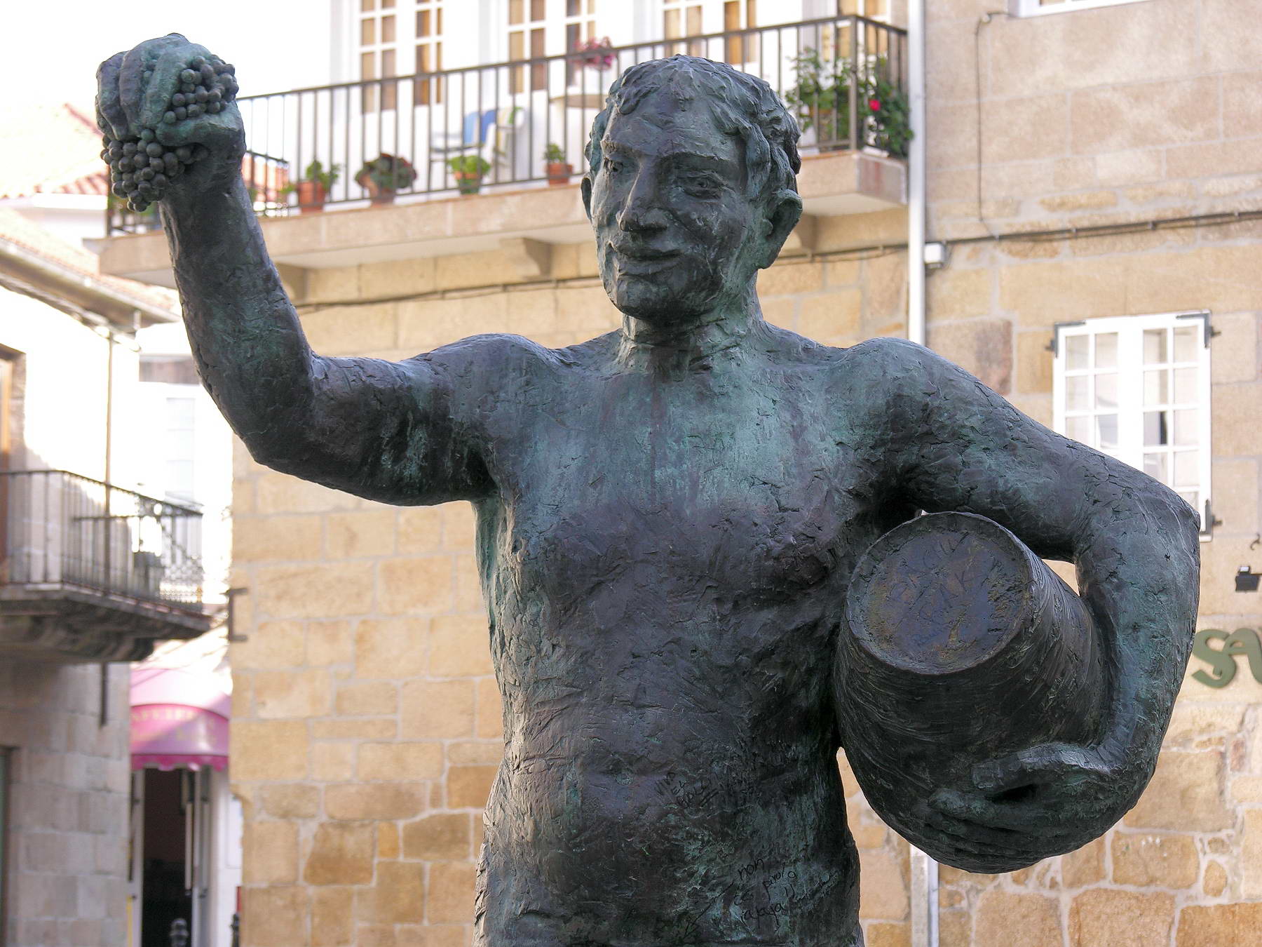 Viñedos de Albariño durante la vendimia en Cambados, con los remolques cargados de uva