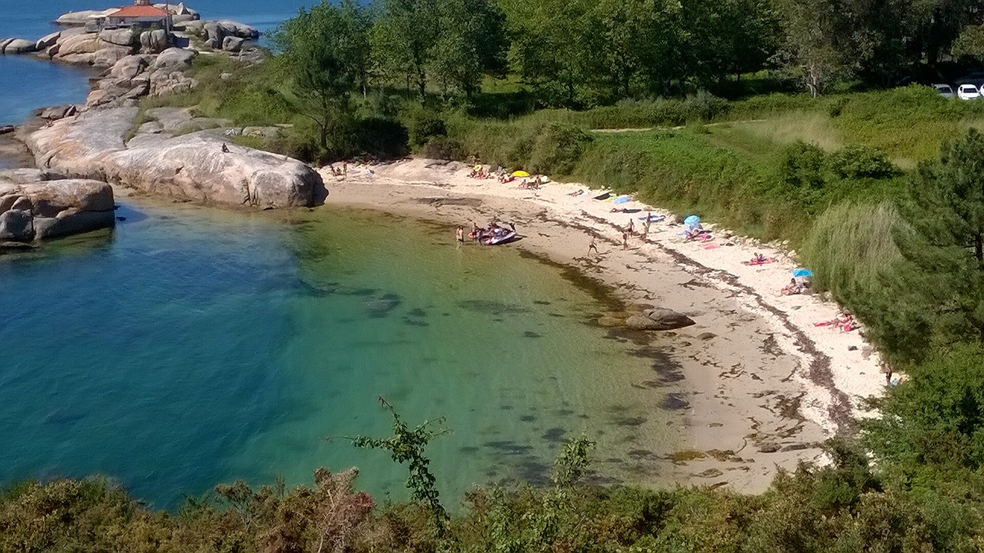 Cove at praia Escorregadoira, on the Illa de Arousa, with calm waters for anchoring