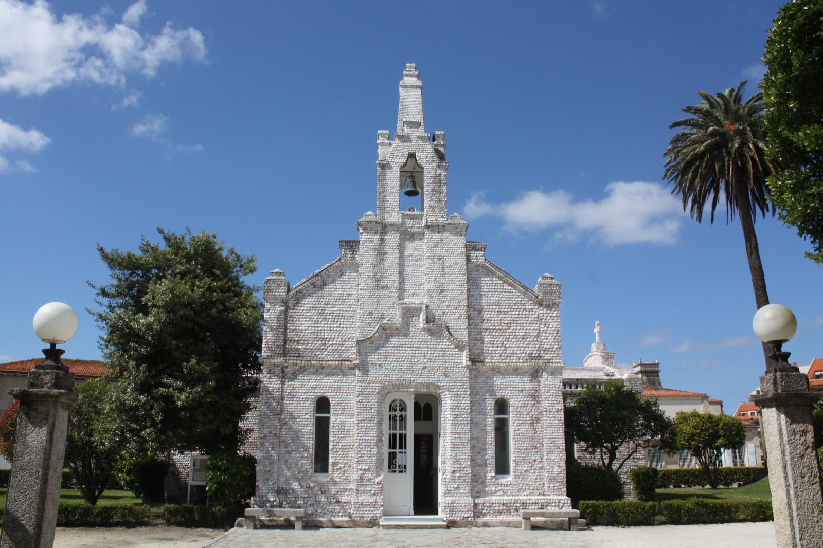 The shell chapel of A Toxa, covered in scallop shells
