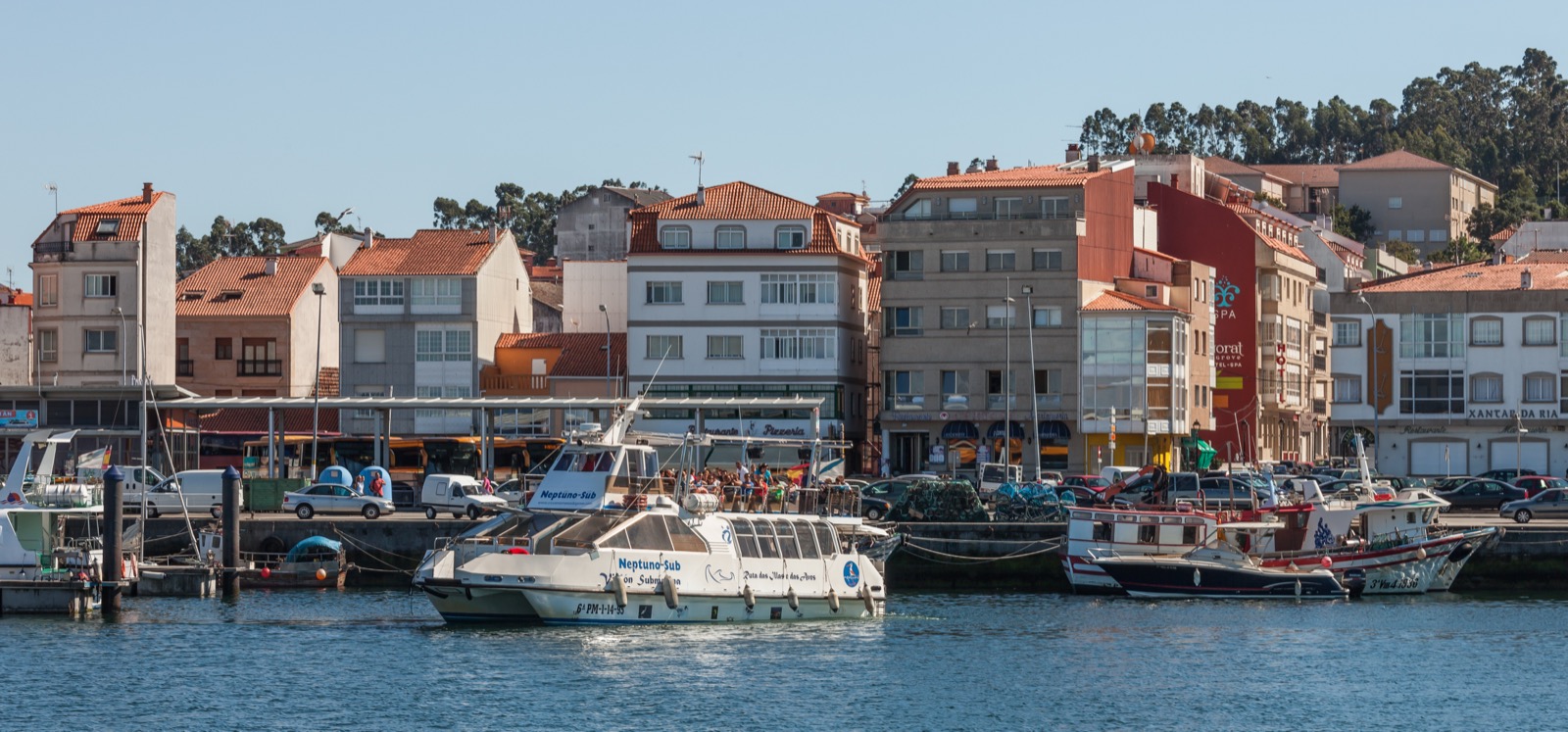 Fishing harbour of O Grove with its moored boats